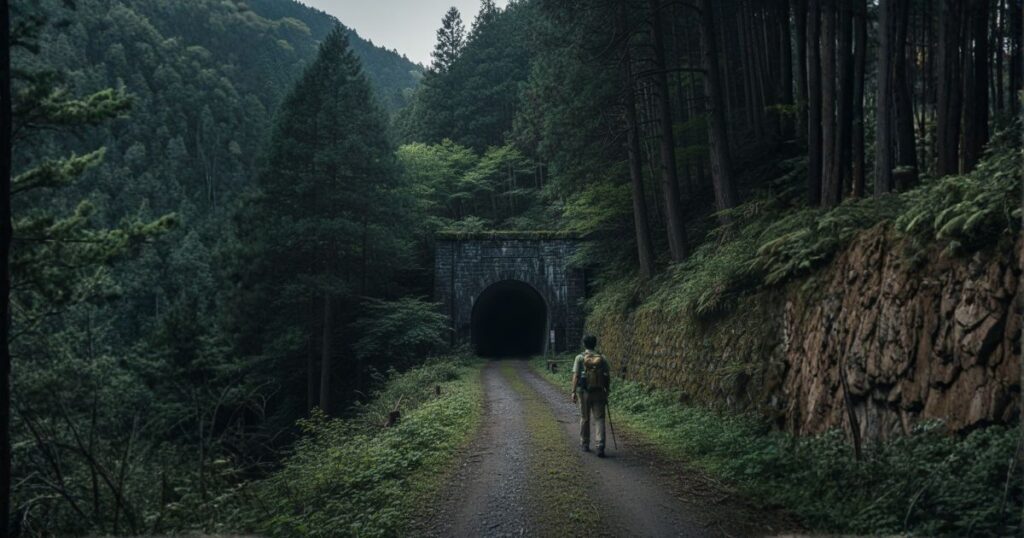 トンネルへ向かう人