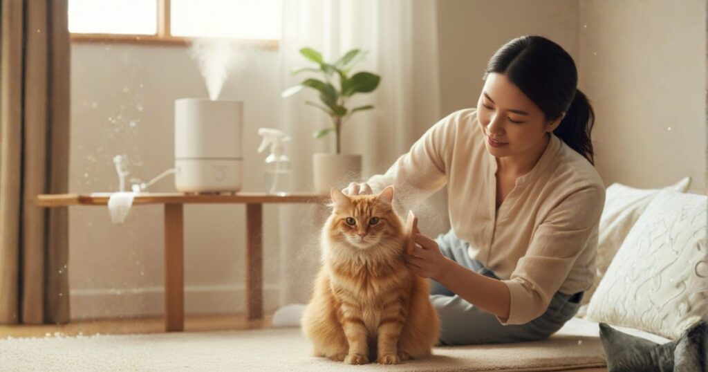撫でられる猫