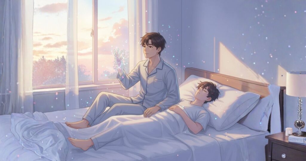 手が透けている男性