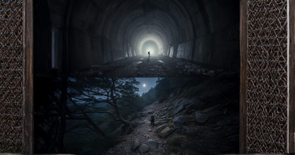 トンネルと山道