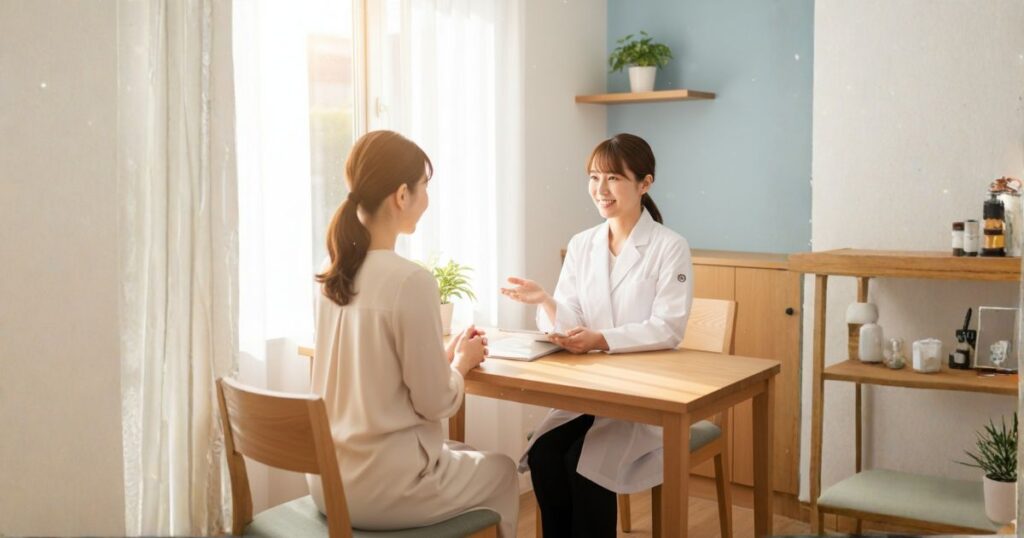 医師と話す女性