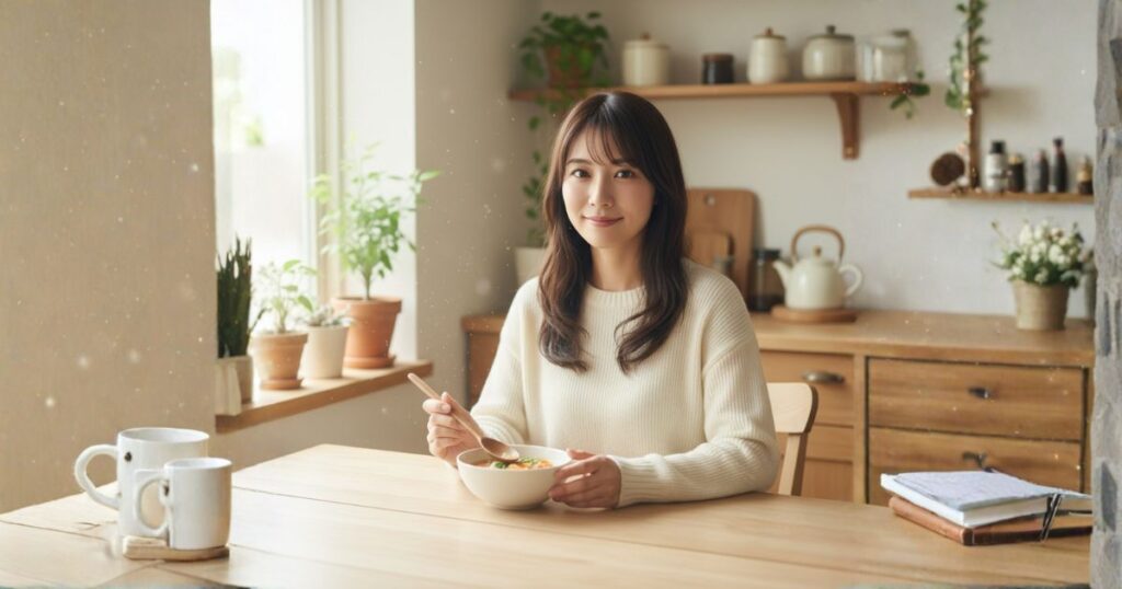 こちらを笑顔でみる女性