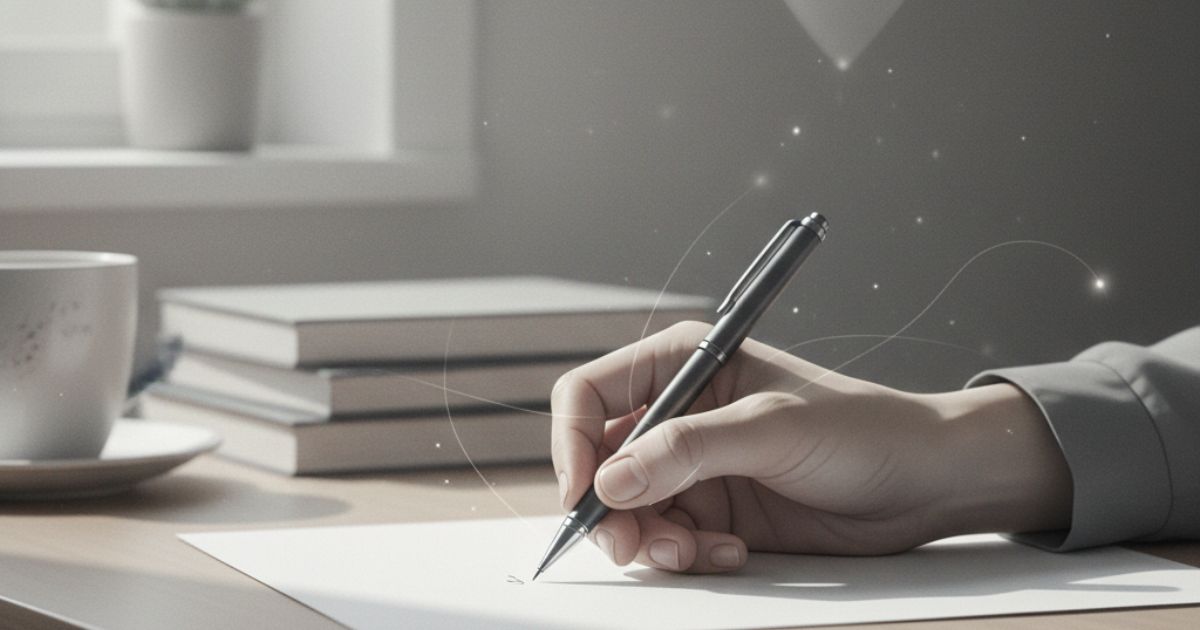 字を書いている