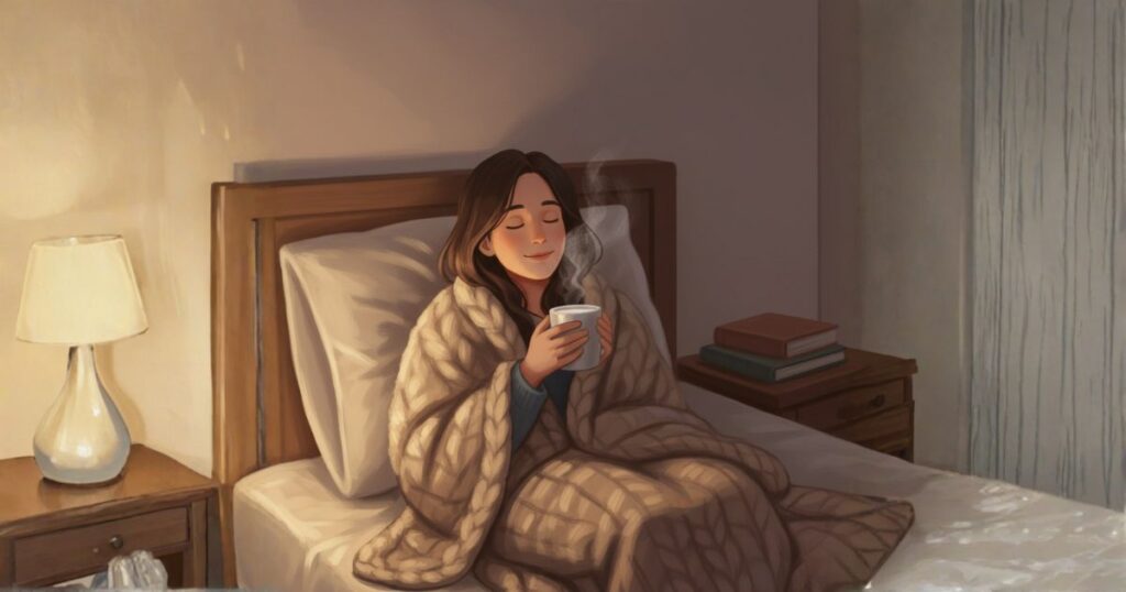 ホットミルクを飲む女性